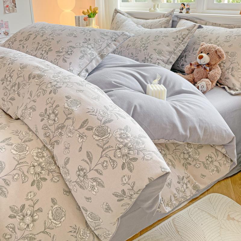 Category A 100% Cotton Brushed Four-Piece Bedding Set, Duvet Cover, Pure Cotton, Spring and Autumn Thickened Bedding