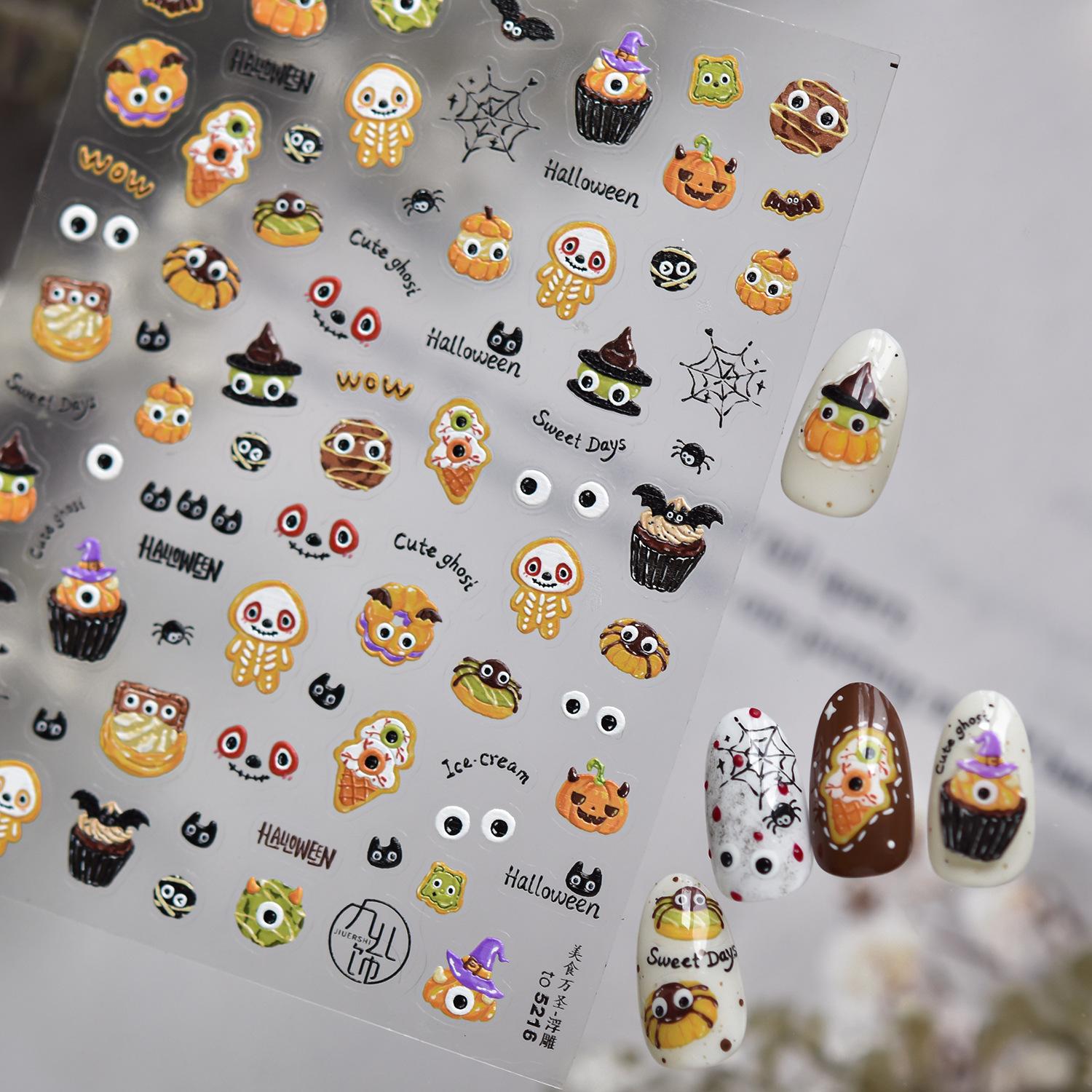 Autocollants pour Ongles Halloween 5D Gaufrés Dessin Animé Art des Ongles Autocollants Lapin Rétro Auto-adhésifs Pour Ongles Manucure DIY Autocollants