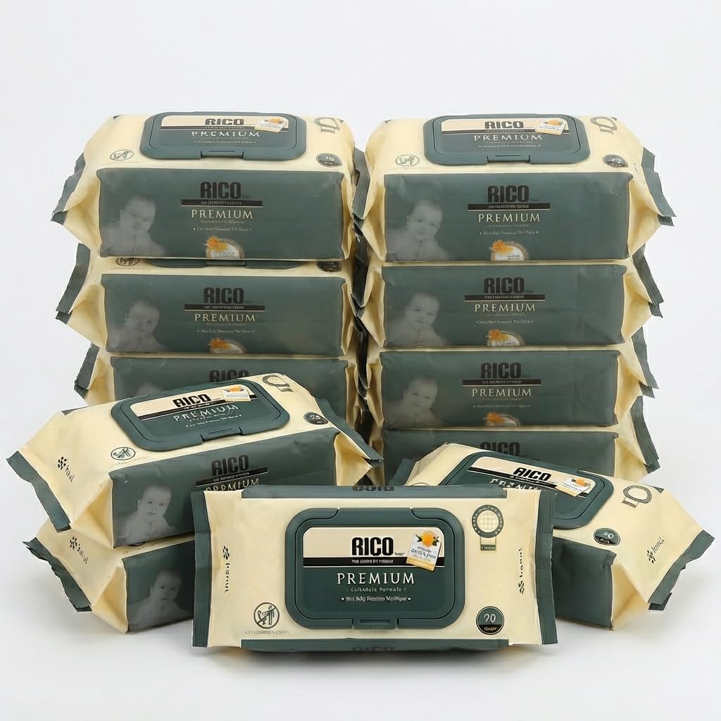 RICO Premium Baby 840 листов листы x 12 Календула Большие салфетки, (70 упаковок), Экстракт, Густой,