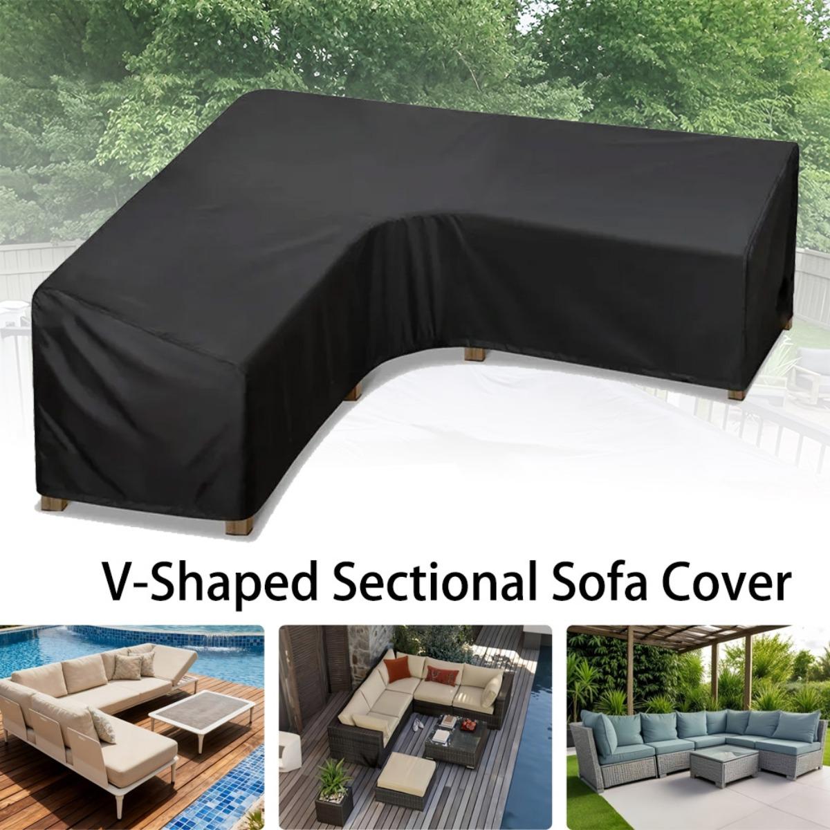 

L-shaped and V-shaped sofa covers Oxford fabric with drawstring closure, patio cover fits most L-shaped sofas and coffee tables blac215X215X87x80cm чёрный