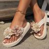 Women's Floral Decorated Flip-Flops, Casual Slide Summer Shoes, Comfortable Beach Sandals, Women Shoes