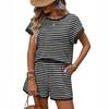 2026 Summer Women's Fashion Round Neck Patchwork Short Sleeve Shorts Casual Two-Piece Set