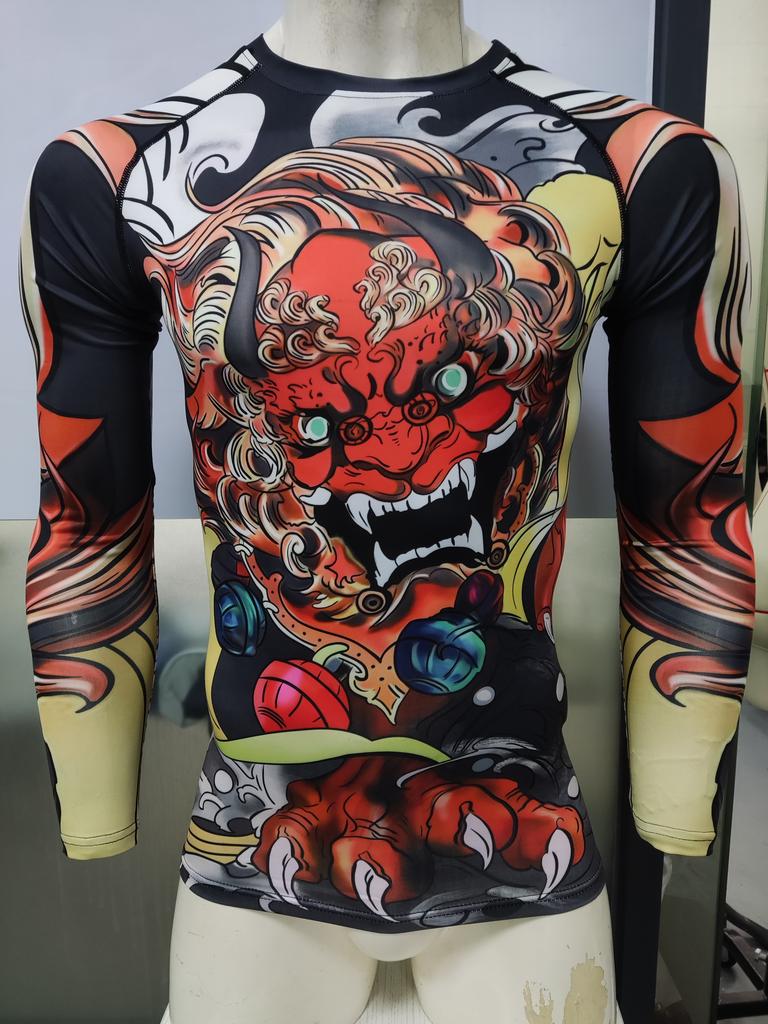 Custom Tattoo Men's Gym Compression Fitness Tshirt Masculine Sublimation Long Sleeve Rashguard BJJ Jiu Jitsu Boxing Jersey