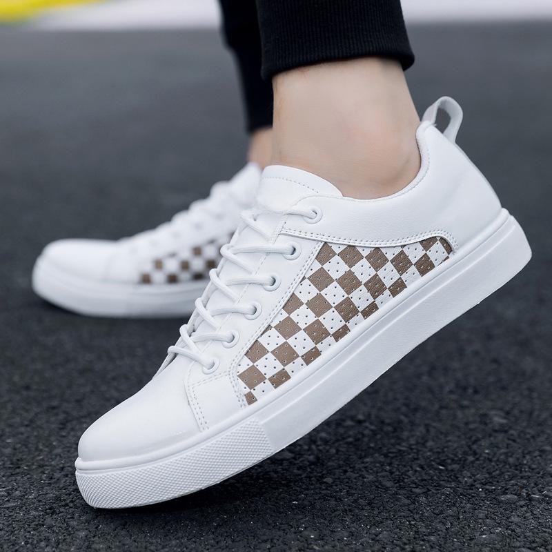 2024 Summer Checkerboard Men's Extra Large White PU Leather Sneakers