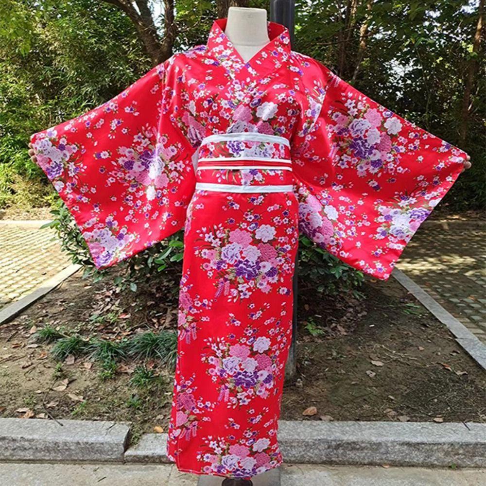 Cosplay Costume Sakura Girl  Kimono Dress Printed Floral Japanese Style Yukata Bathrobe  Geisha