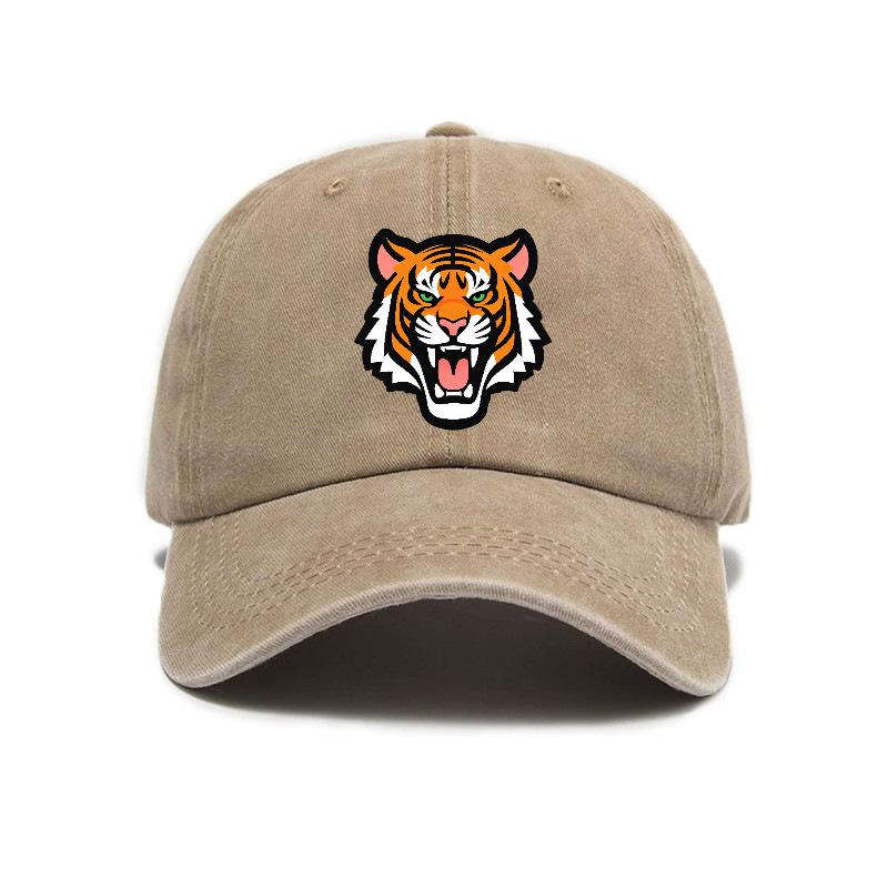 Big tiger print washed and distressed soft top visor baseball cap unisex trendy retro hat