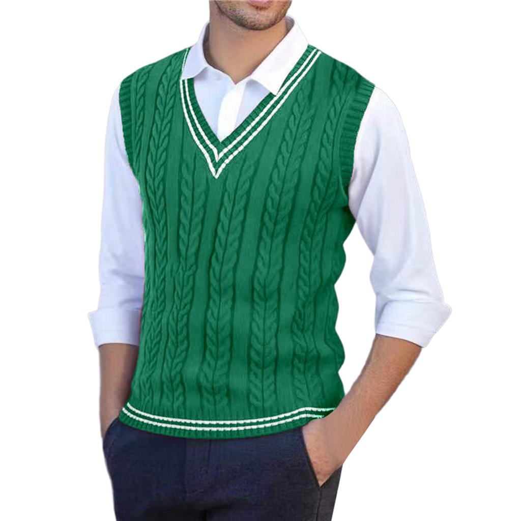 Men's Knitted Sweater V-Neck Twisted Flower Uniform Sweater Vest Knitted Sweater Vest