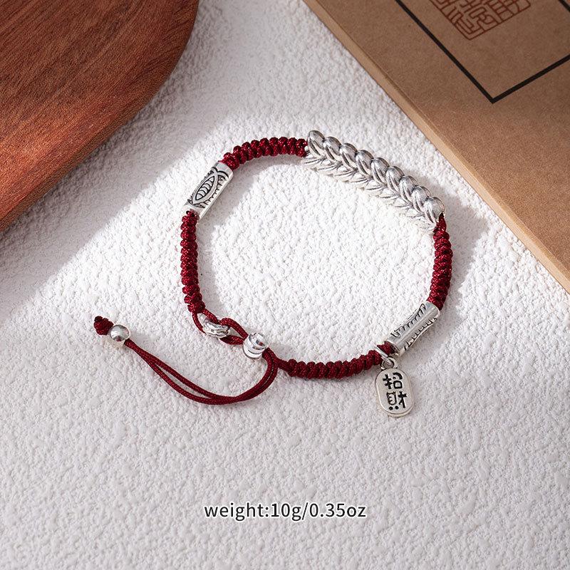 Coiled Broken Silver Bracelet, Gold-Swallowing Beast Handmade Braided Rope Bracelet, Adjustable Safety Hand Rope Lucky Jewelry