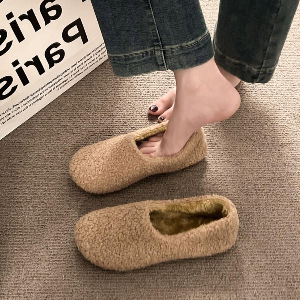 JMXD-Winter Women’s Plush Platform Slippers: Cozy Shearling Lined Indoor Outdoor Shoes Non-Slip Sole Warm Fuzzy Booties Slip On Fashion