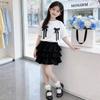 Completo estivo a due pezzi per bambina in stile coreano con fiocco - Dolce e alla moda Outfit con gonna a torta