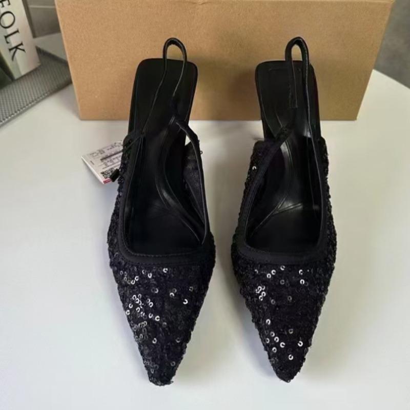Luxury Sequin Slingback Sandals Women Sexy Pointed Toe Stiletto High Heels Glitter Summer Party Wedding Evening Dress Shoes
