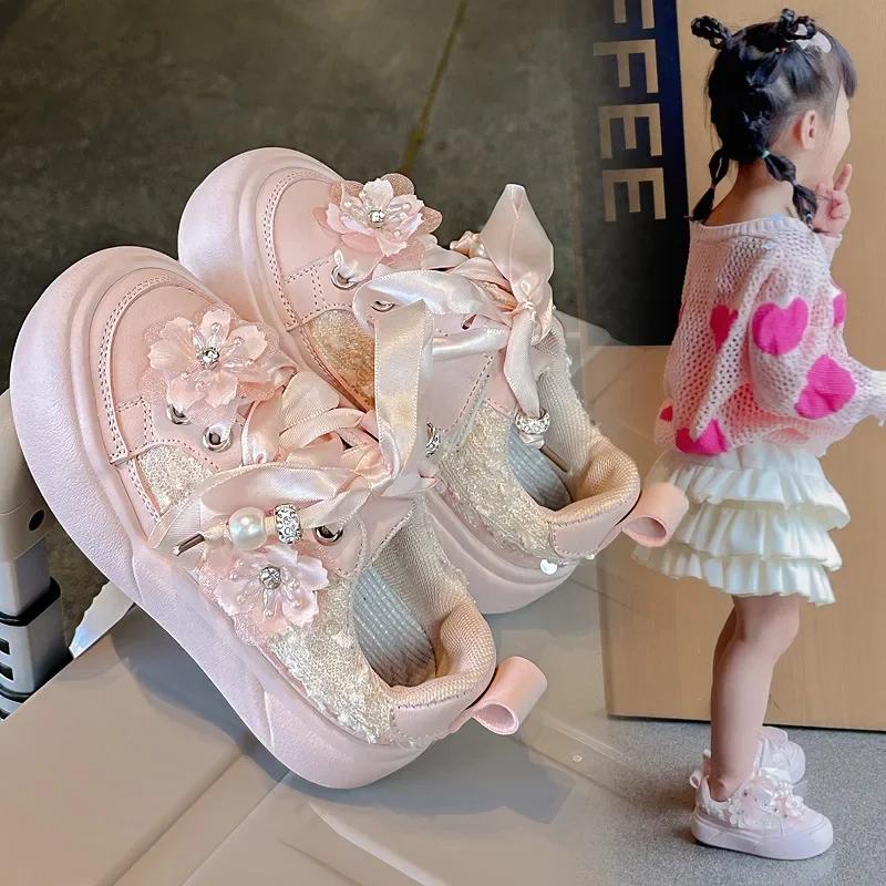 2025 Designer Lovely Flower Girls Spring Outing Anti Slip Casual Shoes Sweet Versatile Thick Soled Kids Sneakers Zapatillas Niña
