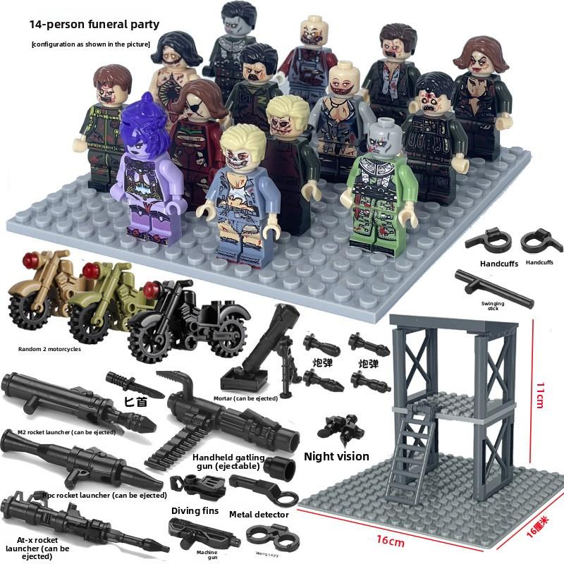 Special forces military building blocks special police armed sentry tower scene toy humanoid birthday present Zombie warrior