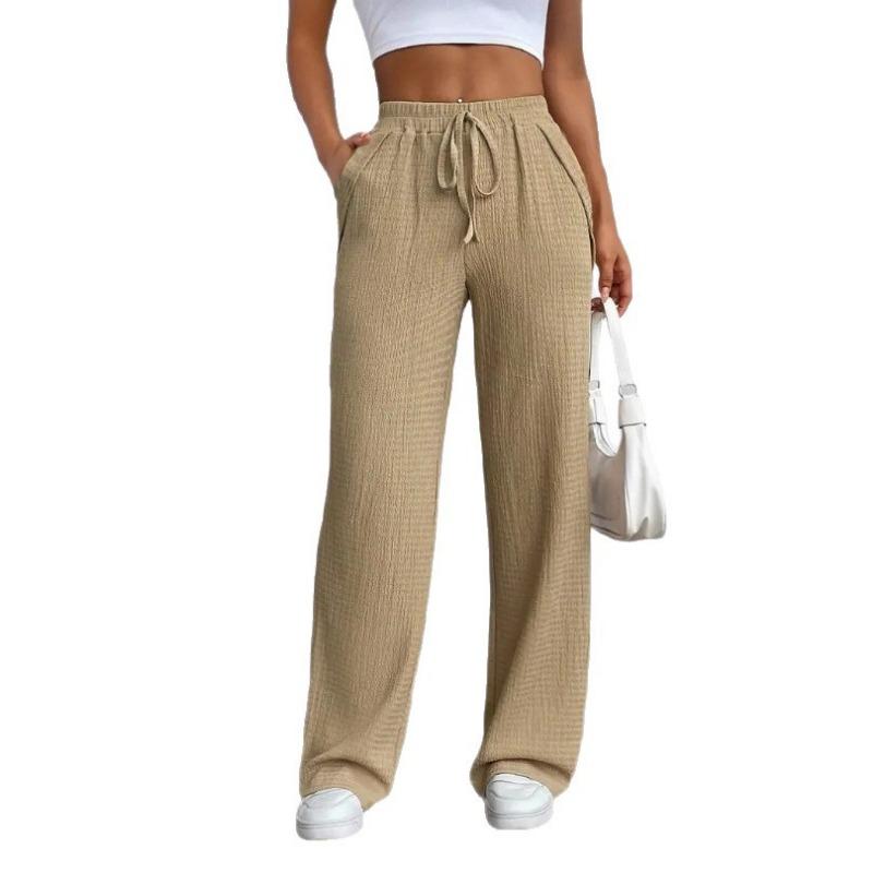 New Spring and Autumn Women's Solid Color Pattern Loose Elastic Mid-waist Rope Pocket Casual Unisex Trousers