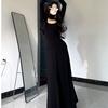 Women's Slimming French Black Long-Sleeve Dress - Early Winter 2026 Collection, High-End Feel, Elegant Inner Base Layer.