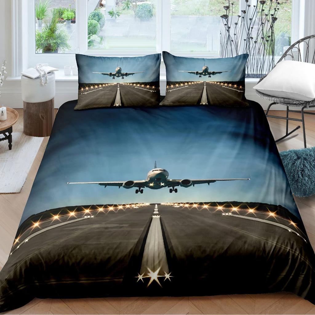 Aircraft Three-Piece Quilt Cover 3D Digital Printing Bedding Set Four Seasons Bed Cover