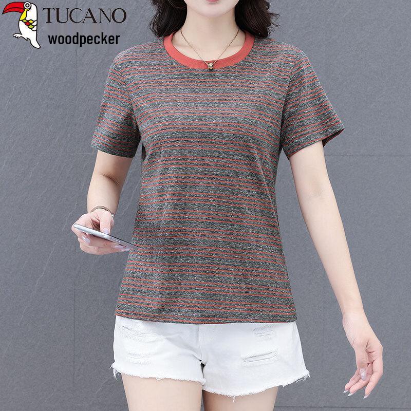 Woodpecker Women's Casual Striped Short Sleeve T-Shirt