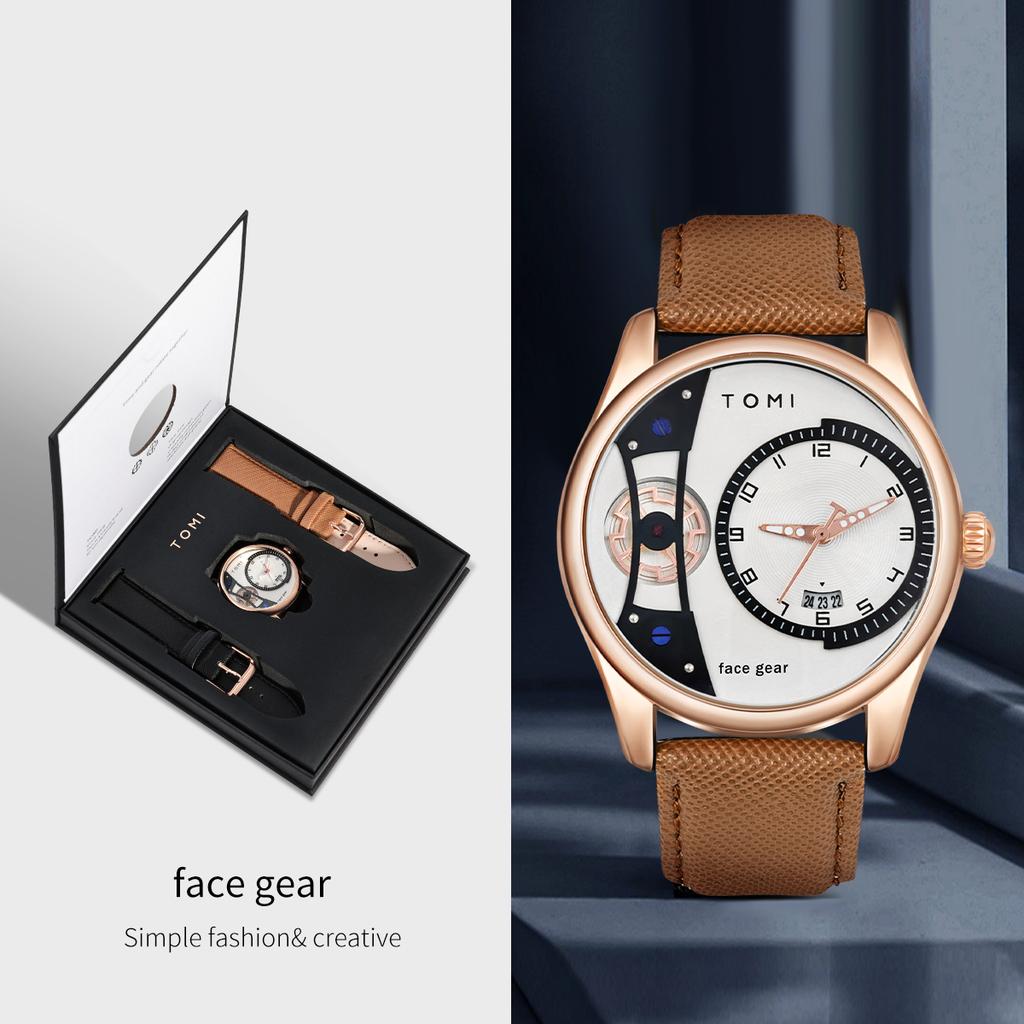 Set Gift Box for Men's Minimalist Business Quartz Watch Luxury Versatile Double Strap Detachable Watch Festival Gift