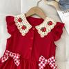 Red Strawberry Princess Dress with Flutter Sleeves for European and American Girls