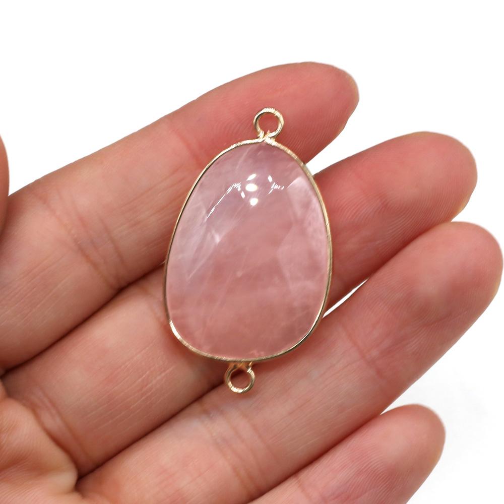 1Pc Faceted Water Drop Natural Stone Connector Pendant 22×38mm Golden Zinc Alloy Bezel Wrapped Double Loops Gemstone Link Charm For DIY Jewelry Making