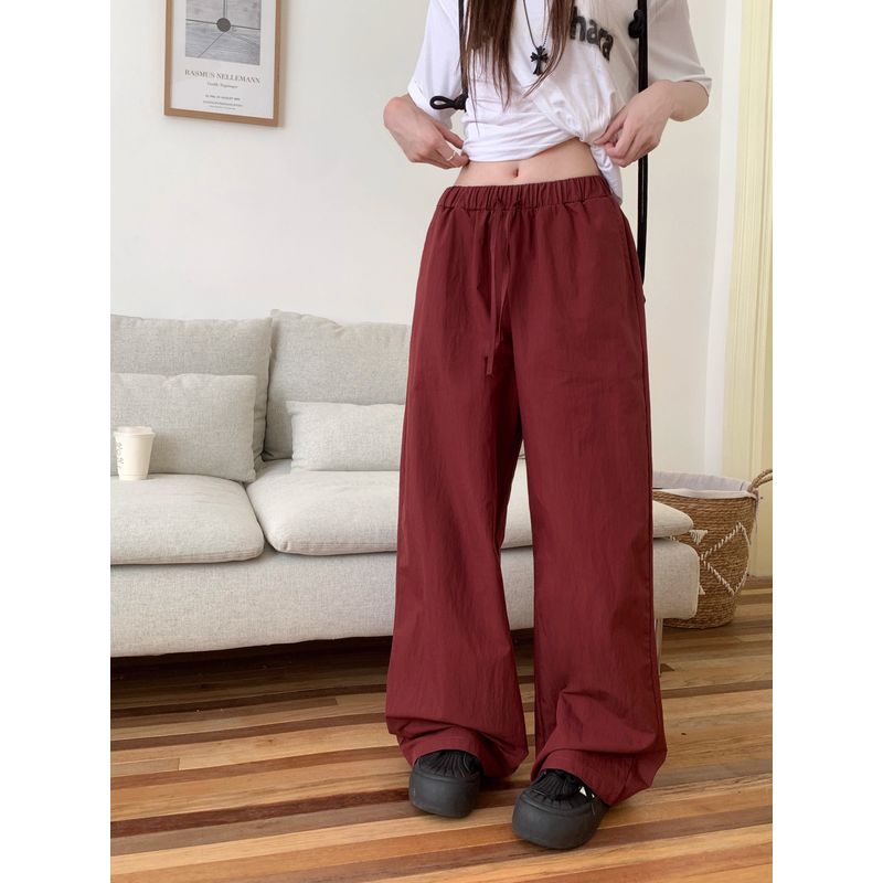 Kumikumi Sweet Style Loose Easiest for Match High Waist Casual Pants Women's Autumn Drawstring Stylish Straight-Leg Pants Loose Pants