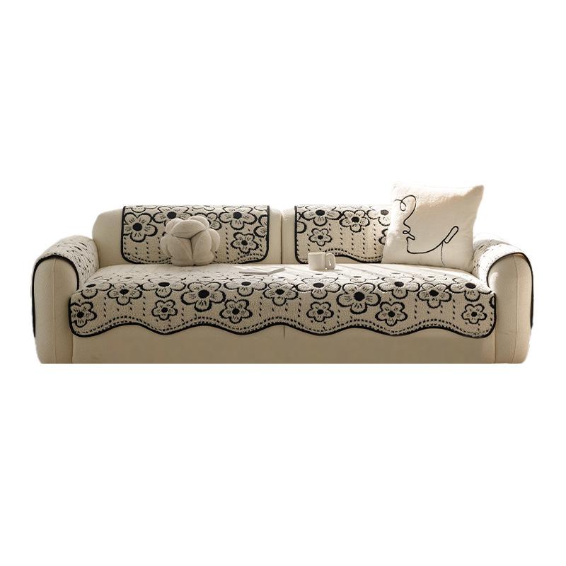 Shu Cotton Velvet Floral Jacquard Non-Slip Sofa Cushion, Thick Cream Style Cover for Autumn/Winter 2025