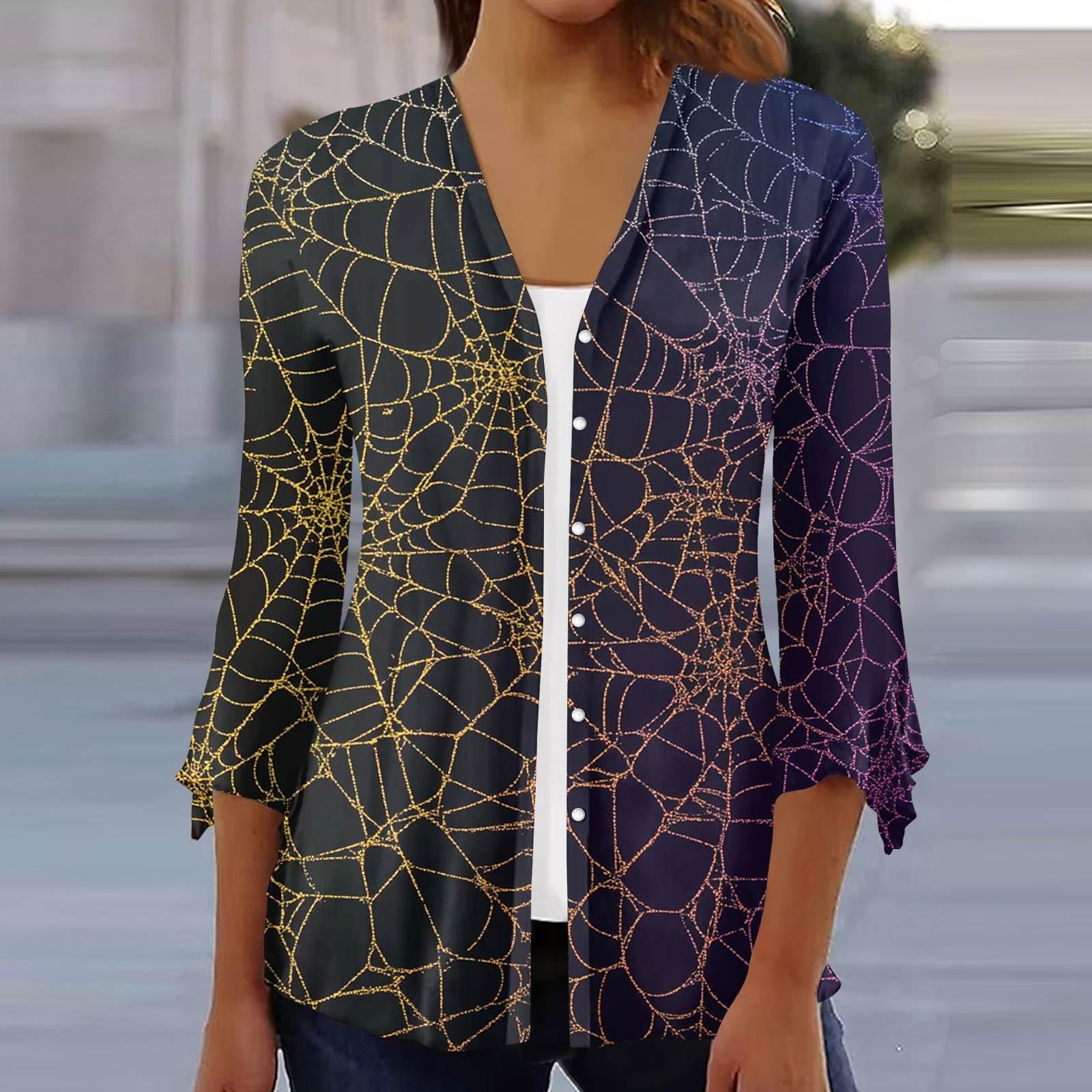 

Женский свободный повседневный кардиган-топ с принтом и рукавами семь восьмых на пуговицах XL