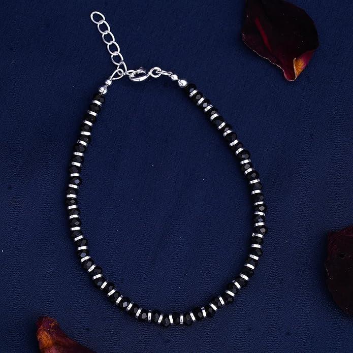 Azariya with Black Crystals for Women 92.5% Pure Stering Silver Bracelet for Women (7 Inch + Extension) (Black)