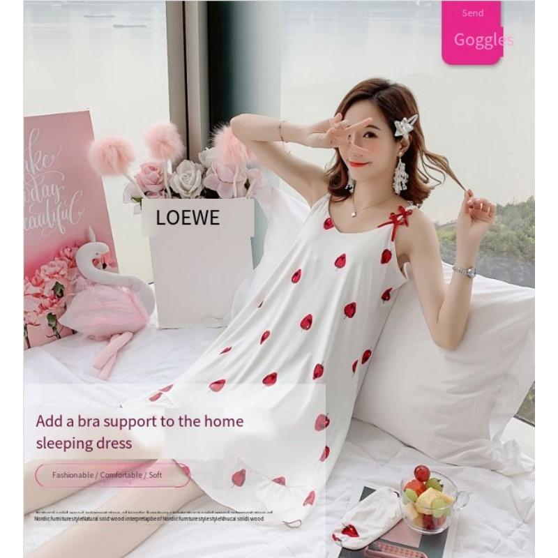 1PC Pajamas with Chest Pads, Women's Summer and Korean Version Suspender Pajamas, Loose Girls, Cute Students, Free Blindfolds