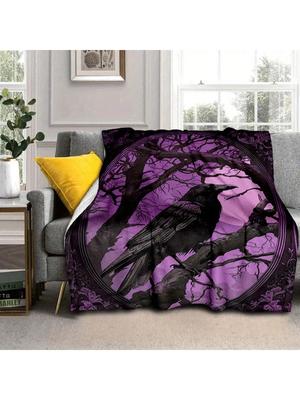 Gothic Raven Printed Polyester Blanket - Soft Thermal Blanket For Sofas, Sofas, Beds, Offices, Cars, Camping
