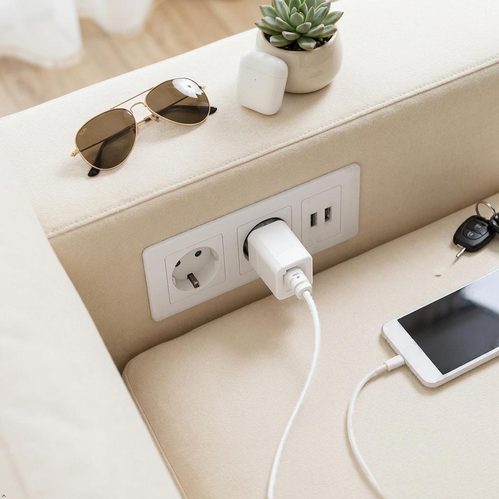 פס חשמל שקוע עם 2 שקעי AC ו-2 יציאות USB, שקע חשמל מובנה לשולחן עם כבל מאריך לריהוט שולחני