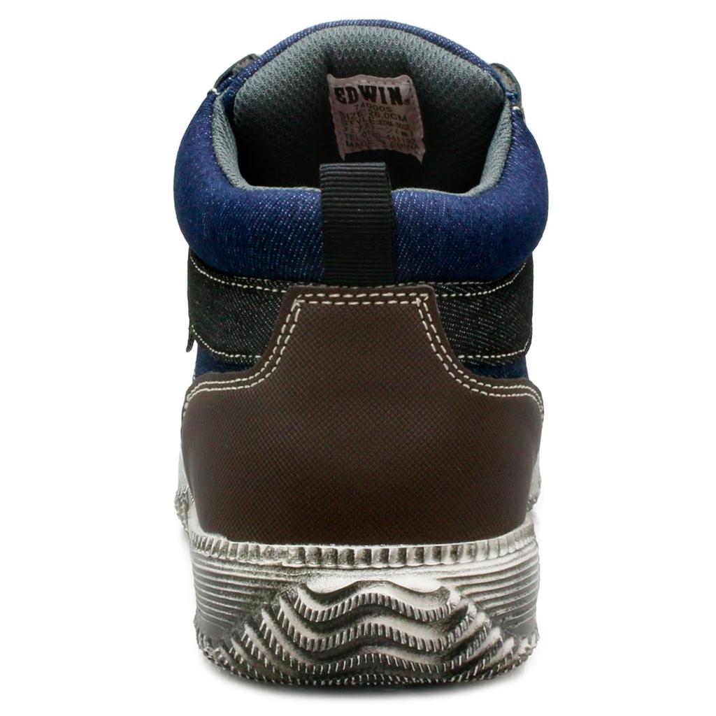 Edwin Waterproof Walking PU Size Men's Shoes, 3E, Lightweight, Shock-Absorbing Sole, Comfortable, Mid-Cut, High-Cut, Leather, Lace-Up, Denim, 26.5