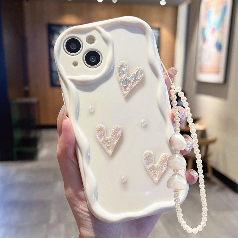 Pearl Bracelet Heart Full Coverage Drop-proof Case for iPhone 17 Pro Max, 15, 14, 13