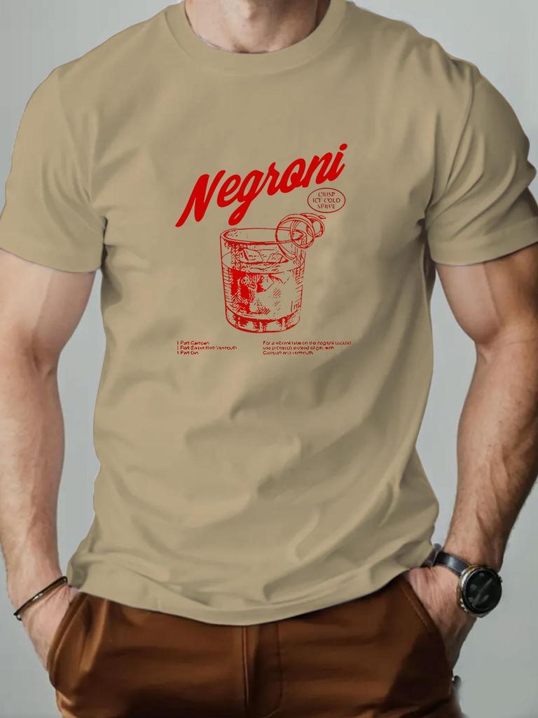 2025 New Mens Cotton Short Sleeve Tshirt Negroni Cocktail Graphic Print Black Casual Fashion Top For Daily  Party Wear