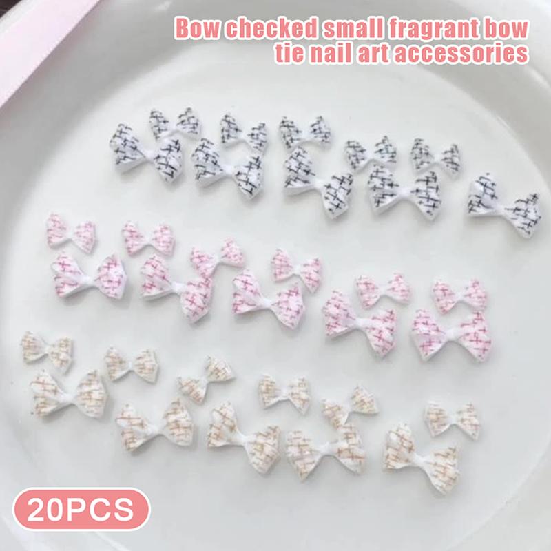 20Pcs Checkered Bows Resin Nail Charms Plaid Bows Ties Nail Art Decorations DIY Nail Designs