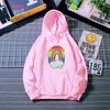 Women's Rainbow Print Hooded Hoodie for Autumn Winter Ladies Loose Oversize Fleece Sweatshirt for Couples