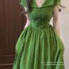 Women's Summer Green Dress Waist Temperament Advanced Sense Light Luxury Thin Small Big Swing Skirt
