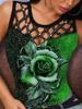 women's Rhinestone Hollow Out 3D Rose Print Slim Fit Tank Top Sleeveless Casual Camisole Top