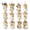 Wooden Angel Ornaments 24 Pcs Victorian Style Hanging Set, Golden Wings & White Dresses, Vintage Pendant Decorations Tree with Various Poses,