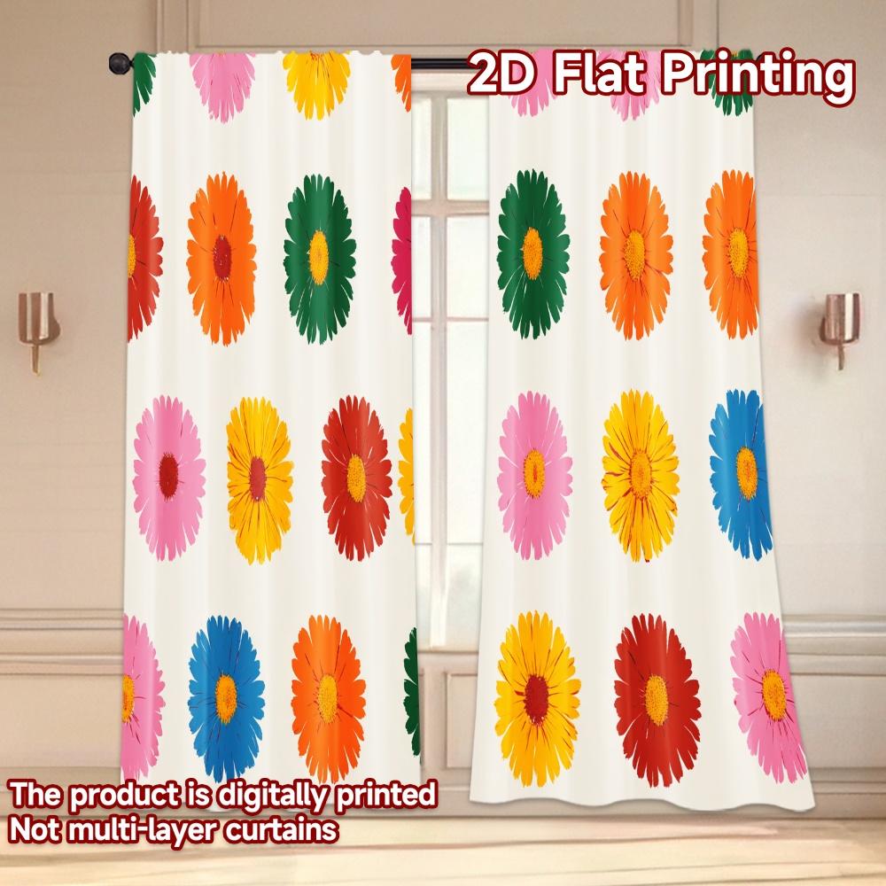 Set Of 2 Flat Printing Curtains Without Rod Flower Pattern Celebration Women Is Day Festival Creative Polyester Curtain Made