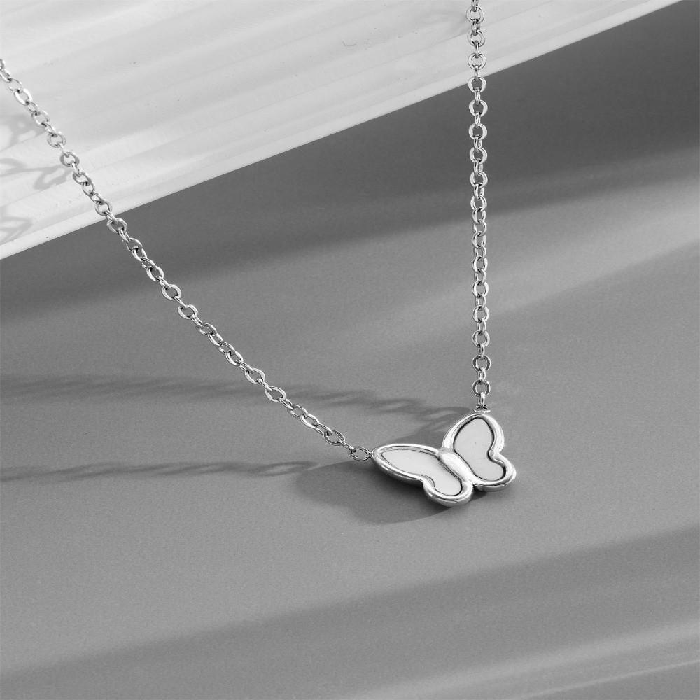 Layered Butterfly Pendant Necklace Fashion Stainless Steel Choker Tarnish Free Necklace  For Women