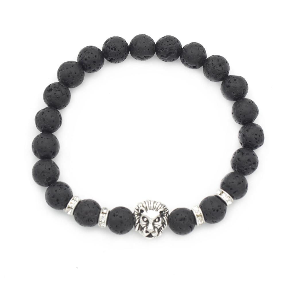 Lion Head Lava Stone Beaded Bracelet - Popular European  American Stone Round Bead Ornament