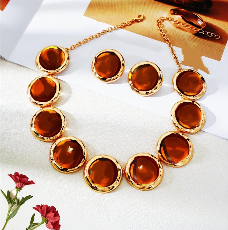 3-Piece Stylish and Simple Style Geometric Round Inlaid Transparent Faceted Acrylic Women's Necklace Stud Earrings Set