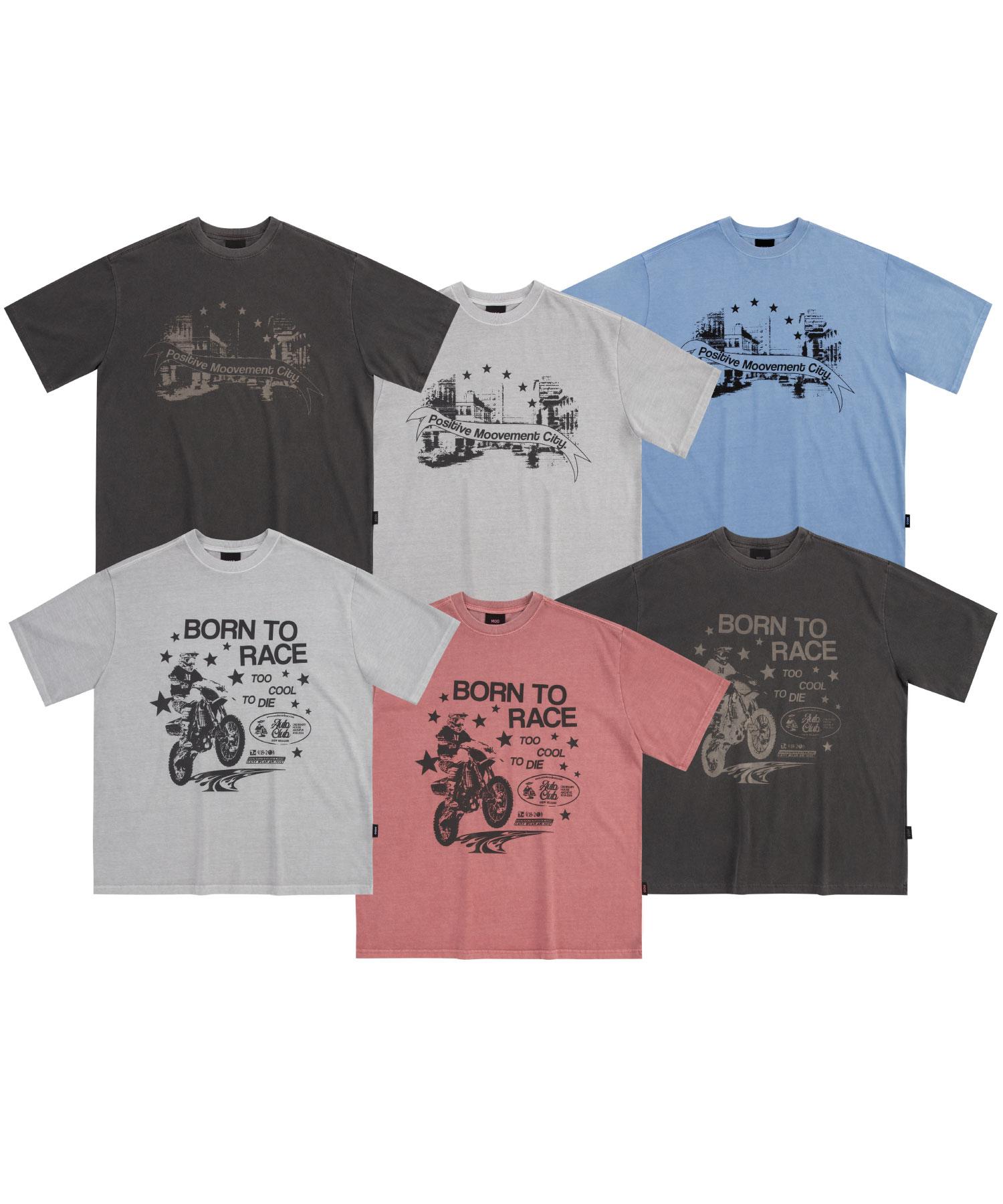 Moo [2Set] Moo Pigment Short Sleeve T-Shirts (2 Types) 1. City Pigment Short Sleeve T-Shirt - Blue/L