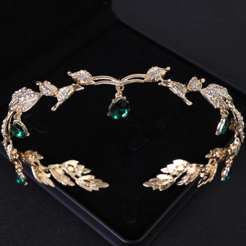 Grüne Kristall Diademe und Kronen Stirnband für Damen Party Strass Krone Braut Hochzeit Haar Accessoires Schmuck Krone Diadem