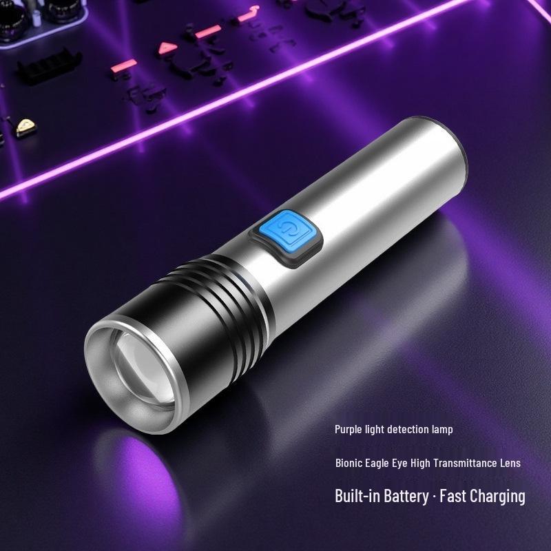 New Waterproof Purple Light Detection LED Lamp - Portable, Zoomable, Long-Range Outdoor Use