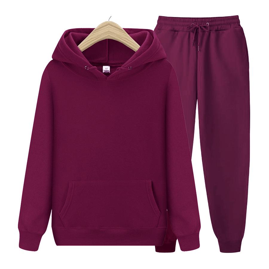 Men's 2024 Spring/Autumn Solid Color Pullover Hoodie & Sweatpants Set, 180g Fleece Fabric