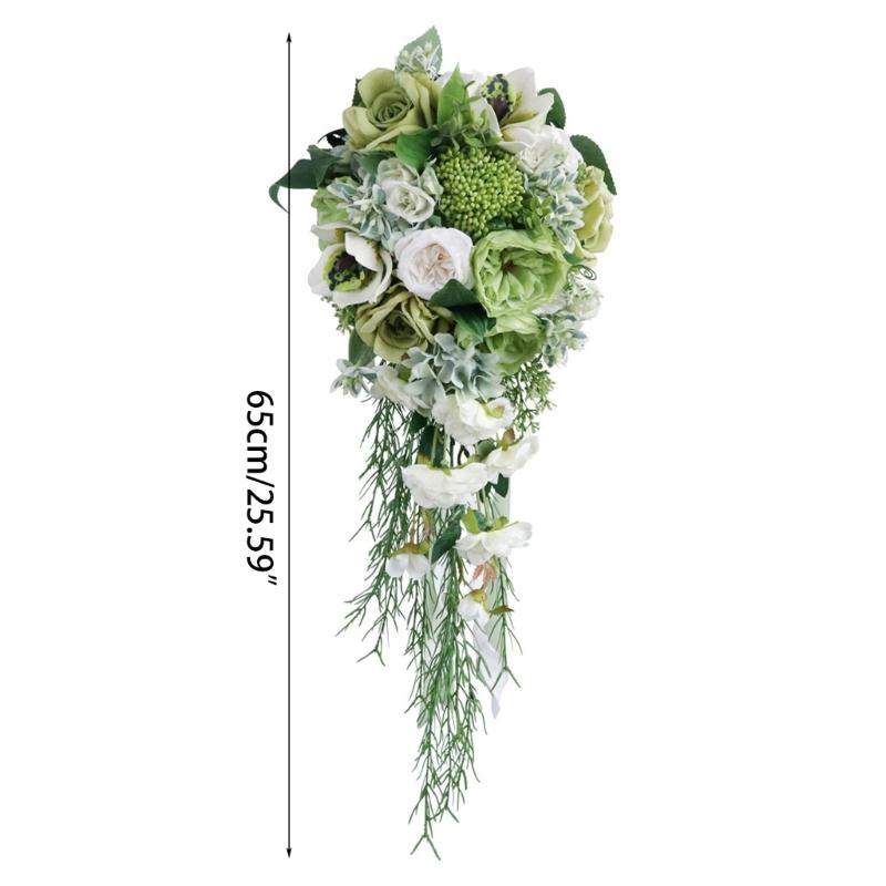 Delicate LimeGreen Rose Display Bouquets Artificial Flower Decorations Bride and Bridesmaids Long Bouquets for Wedding