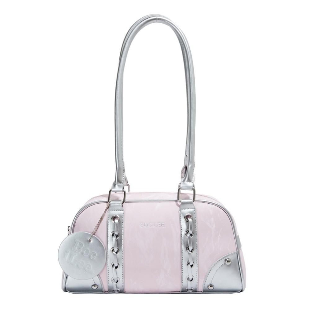 

Повседневная сумка-боулинг под мышкой из ПУ кожи, женская сумка через плечо, модная сумка-подушка Boston для повседневного использования розовый