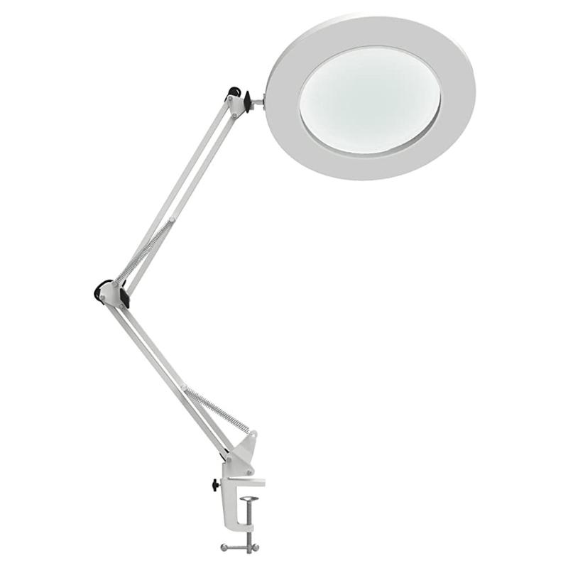 LED Magnifying Lamp Metal Swing Arm Magnifier Lamp - Stepless Dimming 3 Color Modes 5X Magnification Adjustable